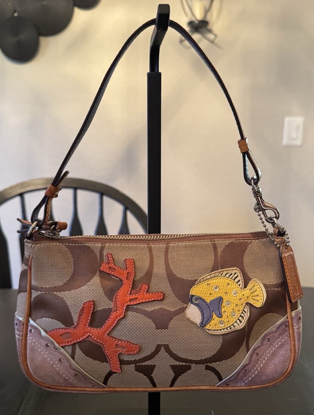 Vintage 2005 Coach Signature Appliqué Fish Demi Shoulder Bag Brown Purple Y2K